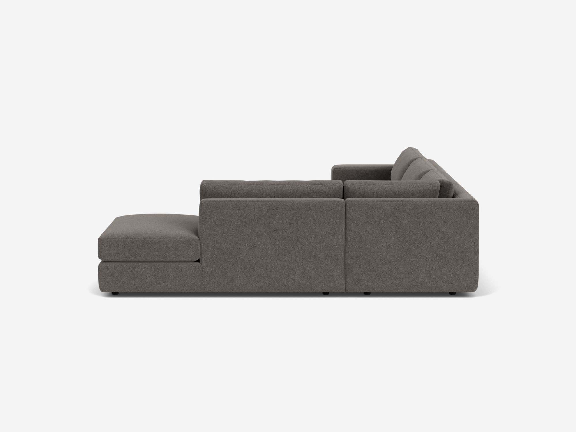 Grey sectional sofa with right hand chaise left side view